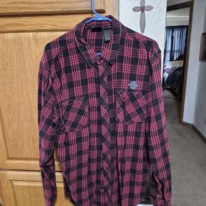 Harley-Davidson Red and Black Plaid Button-Down Shirt